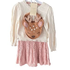 🆕 Cynthia Rowley 2 Piece Sweater Knit Outfit With Faux Suede Deer Purse Size 2T